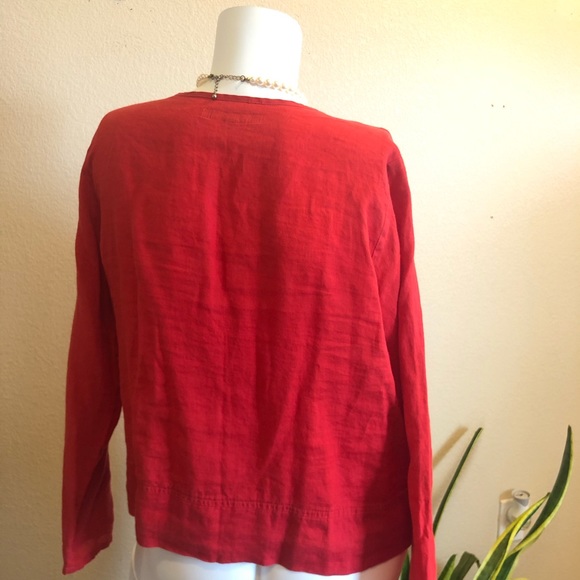 Flax || Button Linen Red Blouse Top - Picture 7 of 7